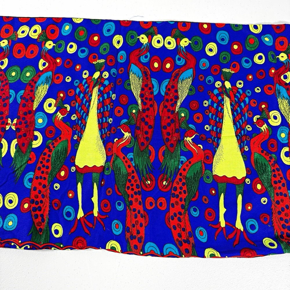 Peacock Print Table Runner Decorative Textile Fabric 167" x 20"  Bright Folk Art